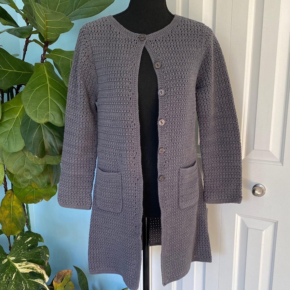 J. Jill Charcoal Gray XS Petite Knit Button Up Long Cardigan Sweater W/ Pockets